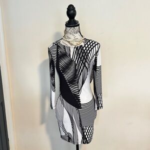 Stylish Black and White Geometric Dress with eye catching backline
